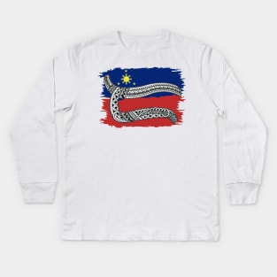 Philippine Flag Tribal line Art / Baybayin word DA / RA Kids Long Sleeve T-Shirt